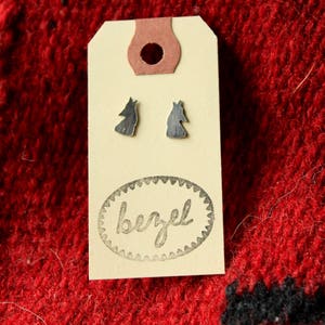 Oxidized Sterling Silver Howling Wolf Silhouette Stud Post Earrings