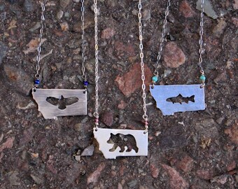 Gemstone & Sterling Wildlife Cutout Montana Necklaces