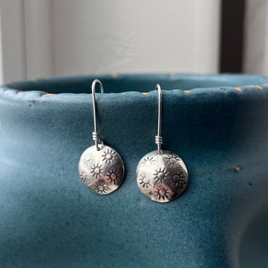 Sun Stamped Sterling Silver Domed Disc Dangles