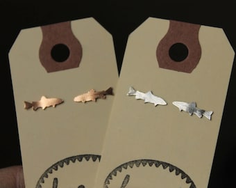 Tiny Handcut Oxidized Sterling Silver Trout Post Stud Earrings