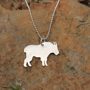 Handcut Sterling Silver Mountain Goat Pendant Necklace