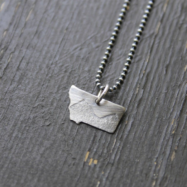 Small Montana Mountain Pendant Necklace Oxidized Sterling Silver Copper Rustic