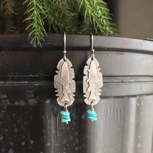 Layered Sterling & Arizona Turquoise Trout dangly Earrings