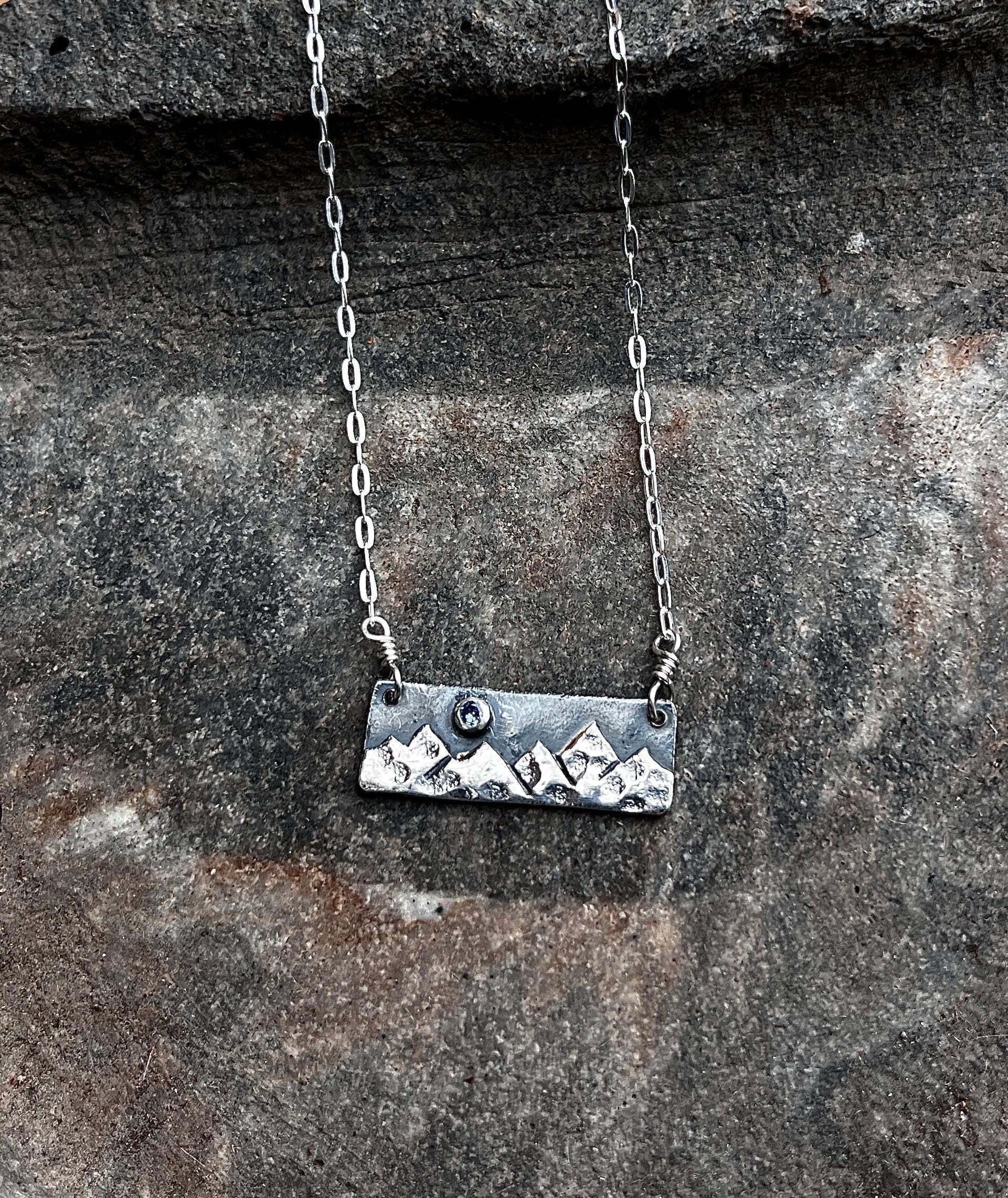 Blue Teal Montana Yogo Sapphire & Sterling Silver Mountain