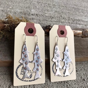 Spotted Trout Sterling Silver Copper Salmonoid Rustic Oxidized Fly Fishing Fish Dangily Earrings