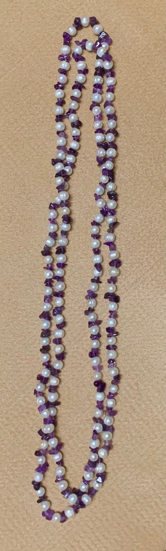 Amethyst and Pearl Necklace 64” strand
