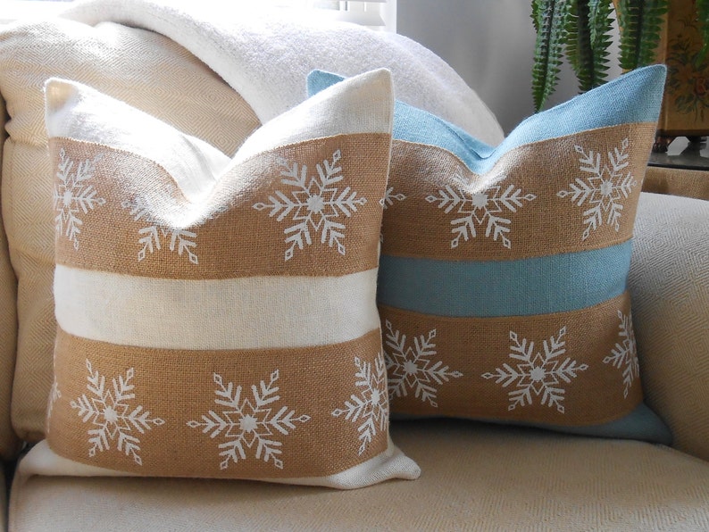 Christmas snowflake burlap pillow cover 18x18 off white Etsy