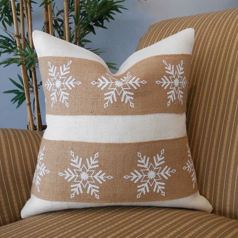 Christmas snowflake burlap pillow cover 18x18 off white Etsy
