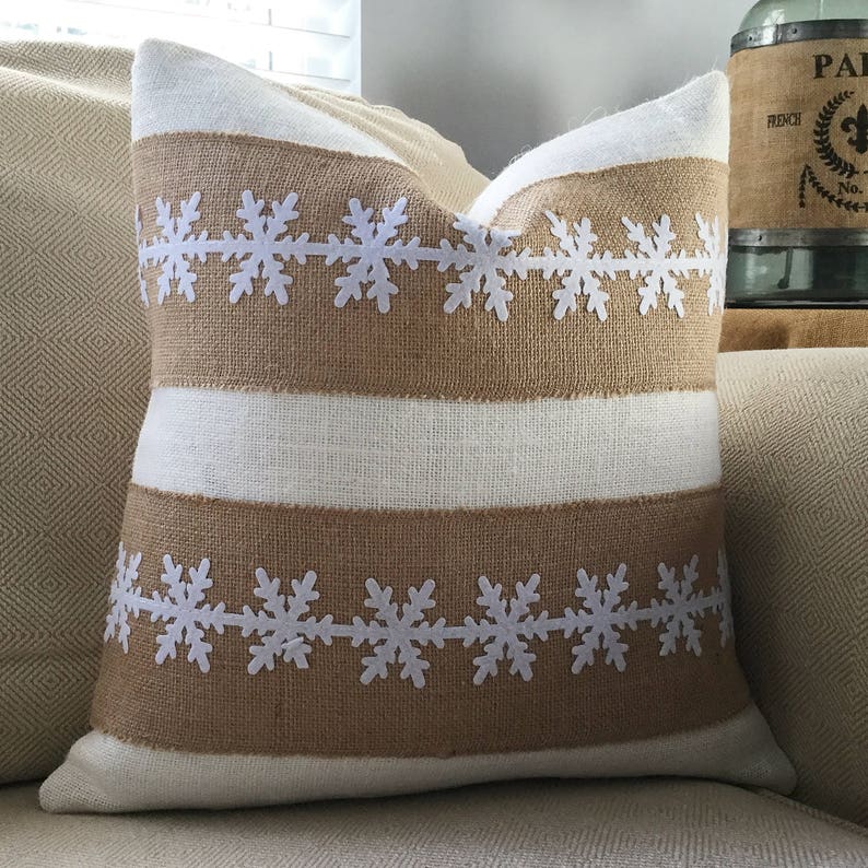 Christmas snowflake burlap pillow cover 18x18 Etsy