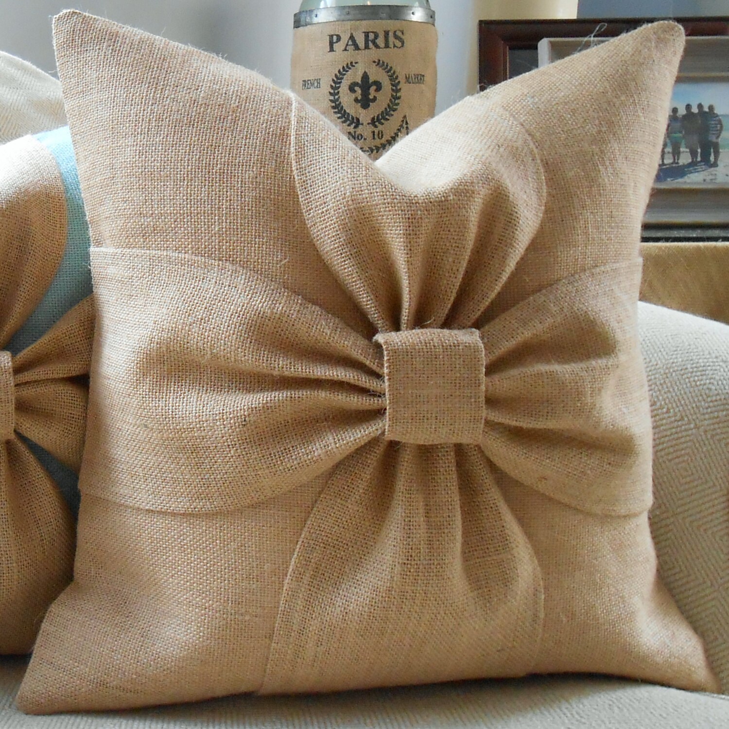 Burlap bow pillow cover in natural burlap 18x18 Etsy