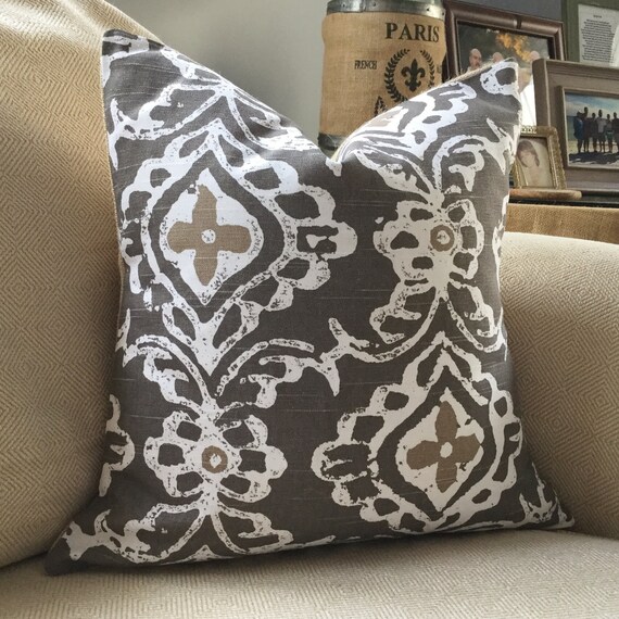 Brown Ikat Pillow Cover In Lacefield Kashmir Fabric Burlap Etsy