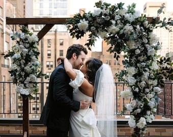 White Ivory Green Peony Wedding Arbor Ceremony Flowers, White Green Peony Rose BoHo Wedding Arch Floral,Customized White Faux Wedding Floral