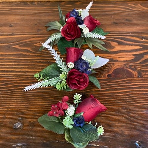 Cascading Wedding Cake Flower Package in Burgundy Navy, Set of Three Floral Wedding Cake Decor, Three Tier Wedding Cake Flowers, Weddings image 6