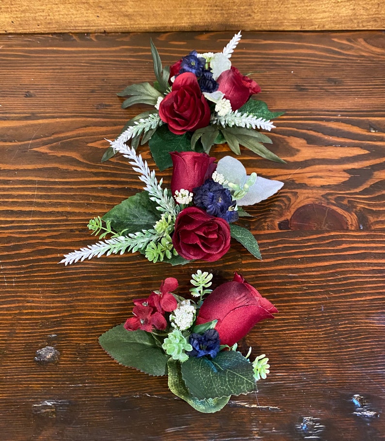 Cascading Wedding Cake Flower Package in Burgundy Navy, Set of Three Floral Wedding Cake Decor, Three Tier Wedding Cake Flowers, Weddings image 6