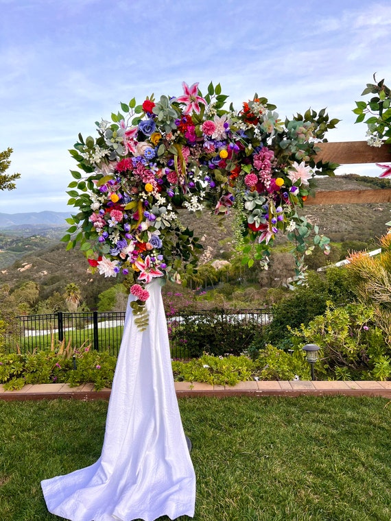 Whimsical Rainbow Wildflower Wedding Ceremony Floral Arch, Custom Wedding  Arbor Flowers, Multicolor Pastel Wedding Arch Flowers, Rainbow 