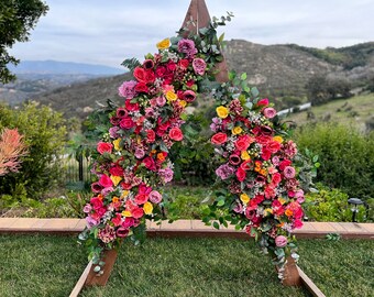 Whimsical Boho Rainbow Wedding Arch Flowers, Custom Event Flowers, Photo Wall Floral, Multi Color Wedding Archway, Party Decor Arrangements