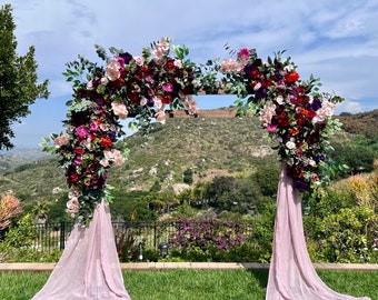 Jewel Tone and Blush Wedding Arch Flowers, Custom Wedding Flower Arrangement, Circle Hexagon Chuppah Triangle Arch Flowers, And the Bloom