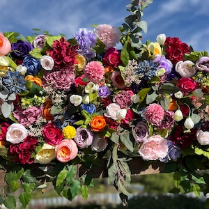 Whimsical Boho Rainbow Wedding Arch Flowers, Custom Event Flowers, Photo Wall Floral, Multi Color Wedding Archway, Party Decor Arrangements image 3