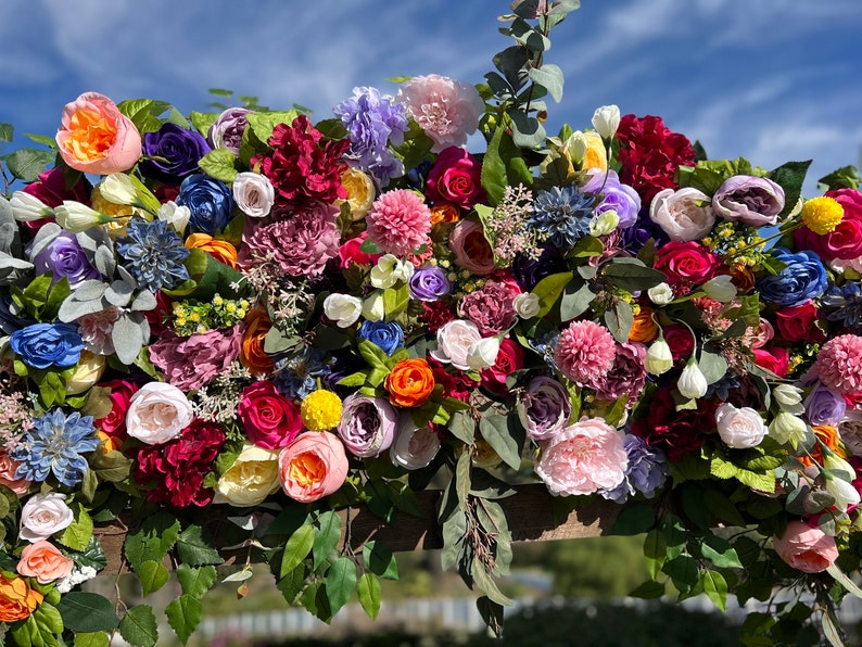 Whimsical Boho Rainbow Wedding Arch Flowers, Custom Event Flowers, Photo Wall Floral, Multi Color Wedding Archway, Party Decor Arrangements image 3