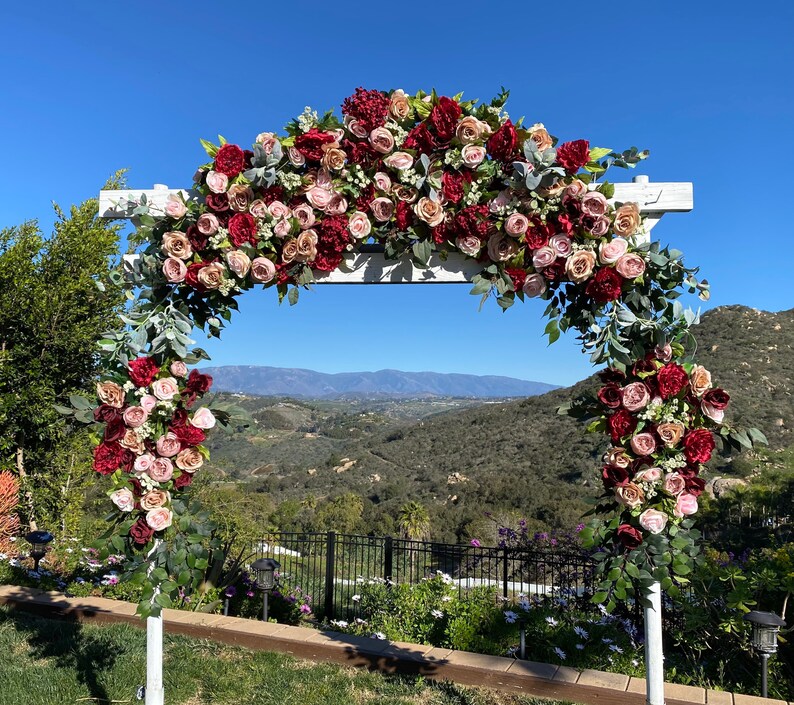 Burgundy Blush Pink Wedding Ceremony Floral Package, Burgundy Blush Wedding Arbor Flowers, Custom Wedding Flowers, Event Arbor Floral shops Swags