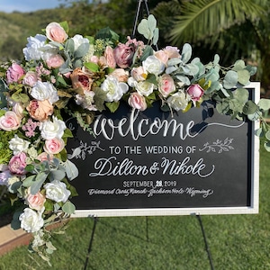 Wedding Sign Flowers, Dusty Rose Mauve Blush Wedding Arch Flowers, Bridal Baby Shower Decor, Customized Colors Welcome Sign Floral Garland