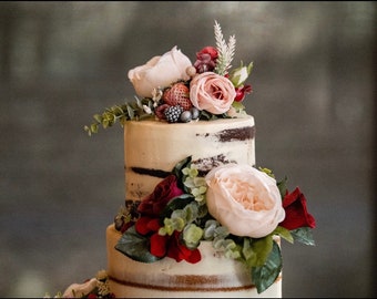 Cascading Wedding Cake Flower Package in Burgundy Navy, Set of Three Floral Wedding Cake Decor, Three Tier Wedding Cake Flowers, Weddings