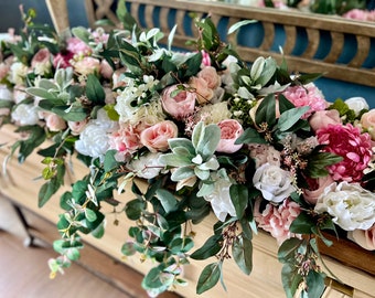 Boho Blush Pinks & White/Ivory Sweetheart Table Flowers, Cascading Mantle Floral Centerpiece, Blush Pink Ivory Weddings, Customized Flowers