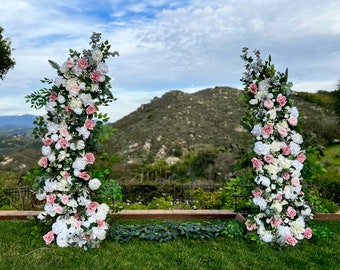 White Ivory Mauve Pink Wedding Ceremony Flower Pillars, Blush Pink Weddings, Lux Wedding Pillar Floral Arrangements Custom Wedding Flowers