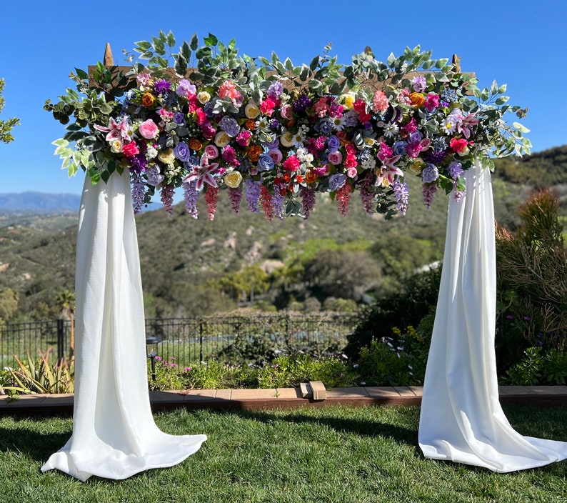 Rainbow Pink Fuchsia Lavender Gold Wedding Ceremony Arch Flower Package, Event Floral Decor, Custom Flower Arrangement, Flower Photo Wall image 3