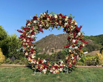 Premium Lux Burgundy Circle Wedding Arch Flowers, Custom Circle Arch Wedding Flowers, Vineyard Garden Event Flowers, Event Wedding Planner