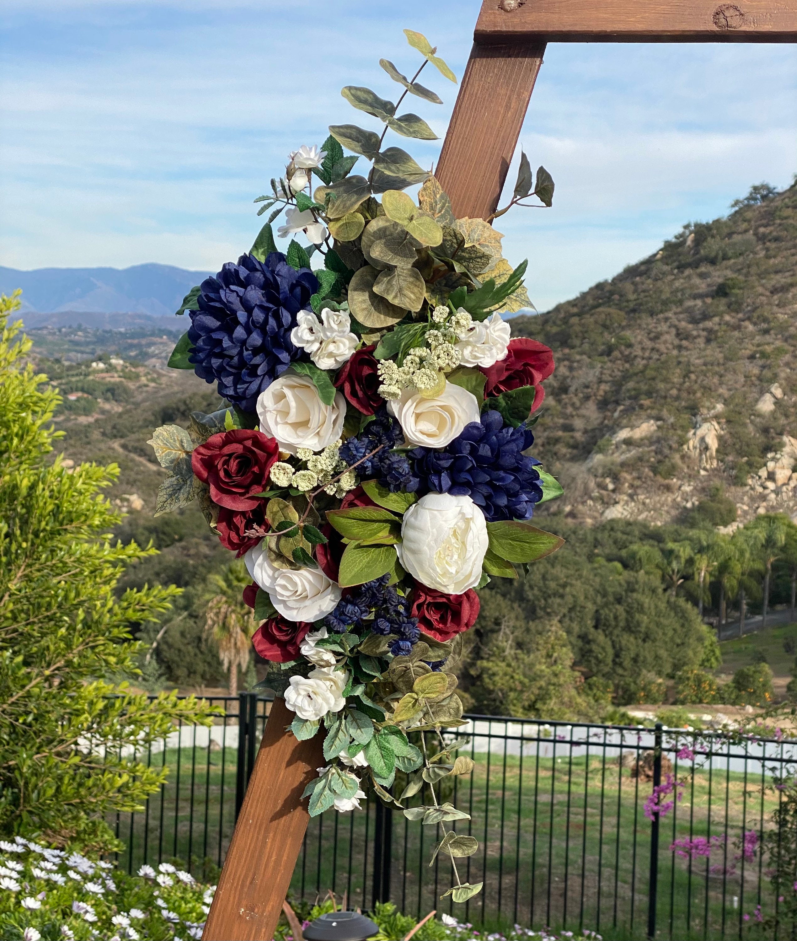 Burgundy Navy Wedding Arch Flowers Navy Wedding Swag Boho Etsy