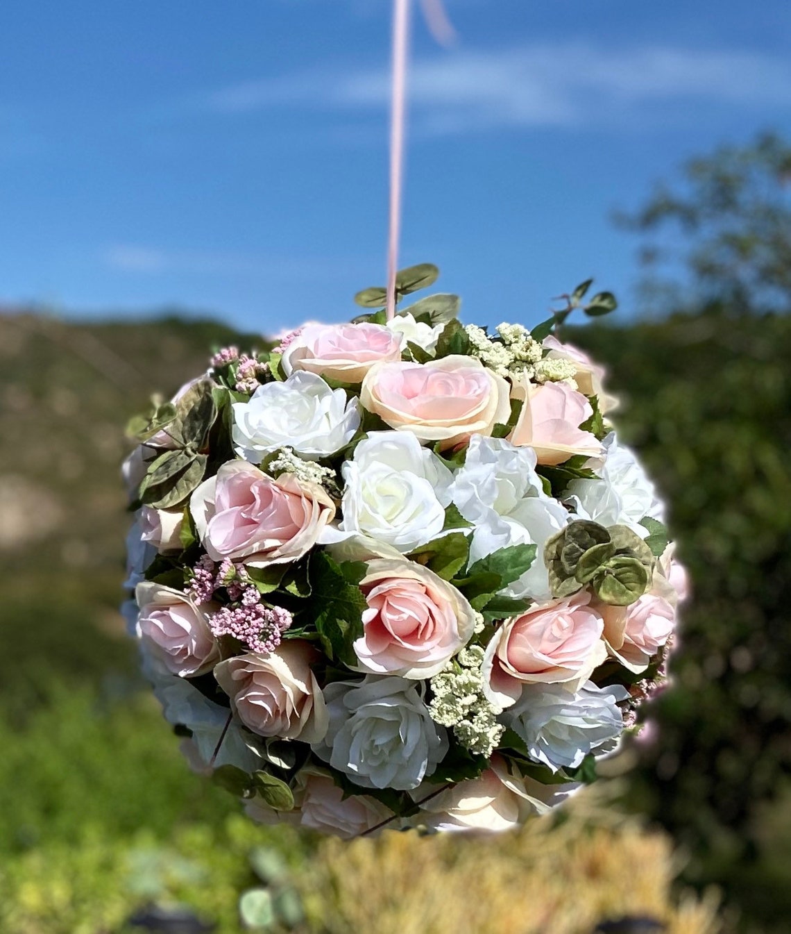 Blush Kissing Flower Ball Wedding Aisle Pew Flower Balls Etsy