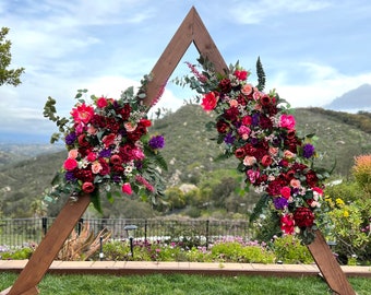 Lush Jewel Tone Wedding Arch Flowers, Custom Wedding Flower Package, Triangle Hexagon Circle Arch Swags, Red Purple Fuchsia Wedding Flowers