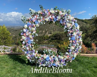 Pastel Wedding Circle Arch Flowers, Dusty Blue-Blush Pink-Lavender-White Wedding Arch Flowers, Lux Wedding Flower Swags for Circle Arch