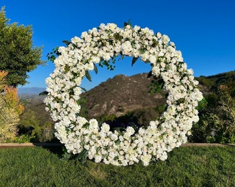 White Ivory Wedding Circle Arch Ceremony Arbor Flowers, Lux White Green Wedding Floral Swag, Round Arch Flowers, Customized Floral Designs