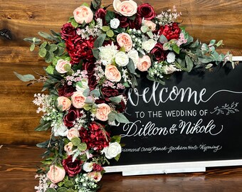 Silk Wedding Sign Flowers, Burgundy Blush White Ivory Wedding Arch