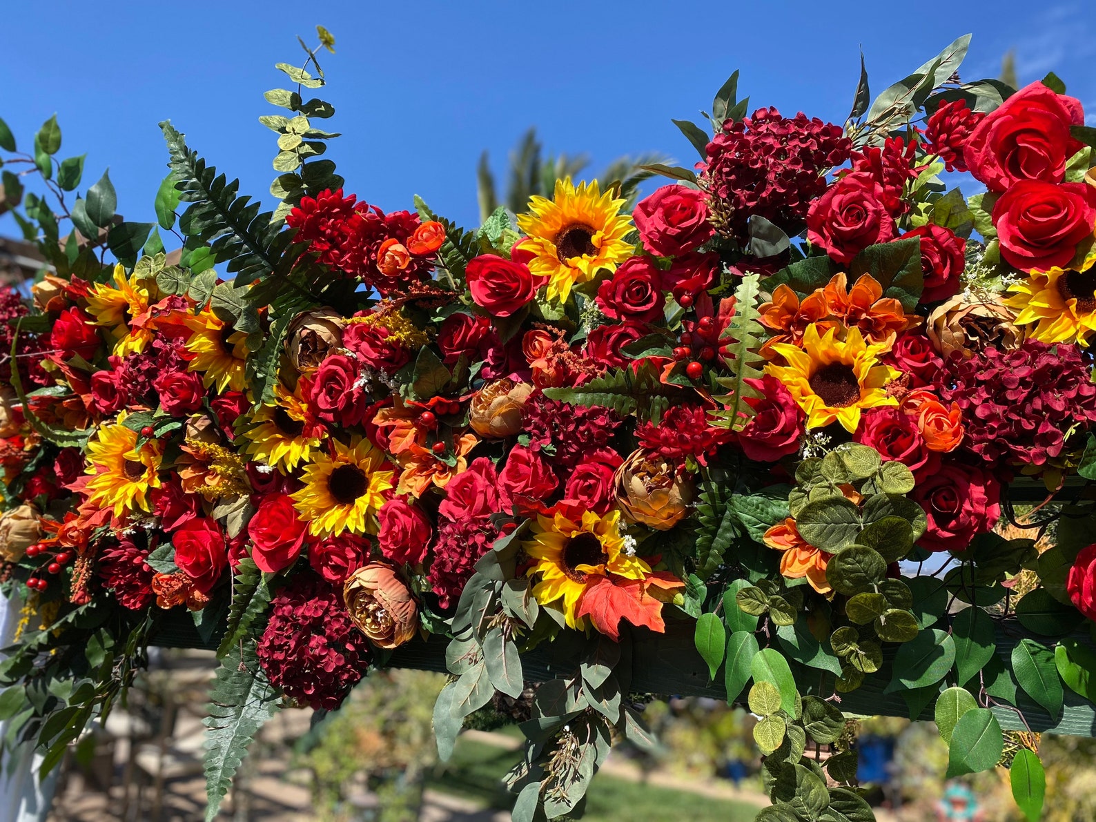 Faux Sunflower Wedding Arch Flowers Burgundy Wedding Arbor Etsy