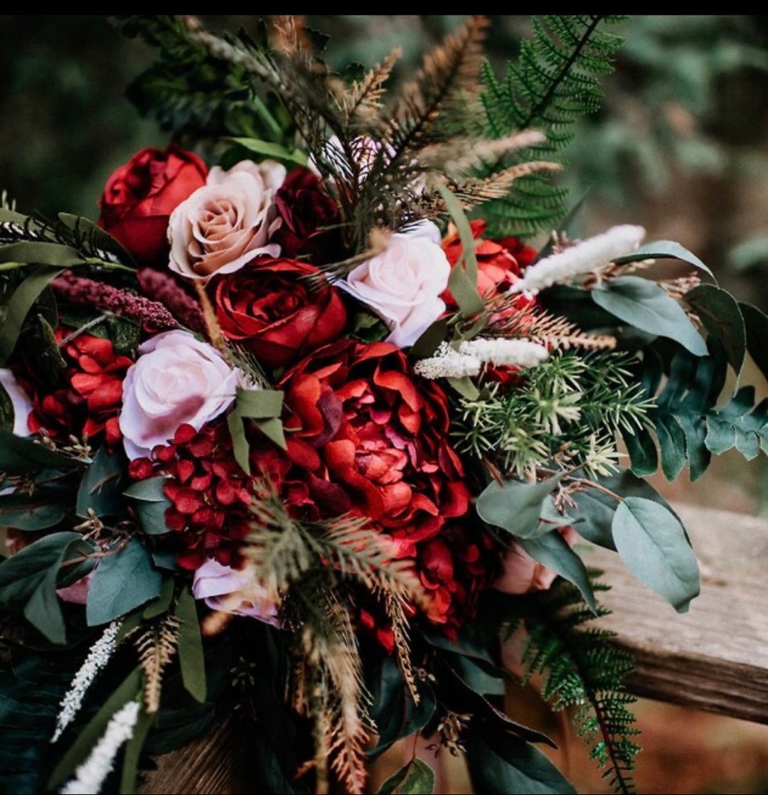 Luxury Burgundy Peony Winter Wedding Bouquet, Luxury Cascading Bouquet ...