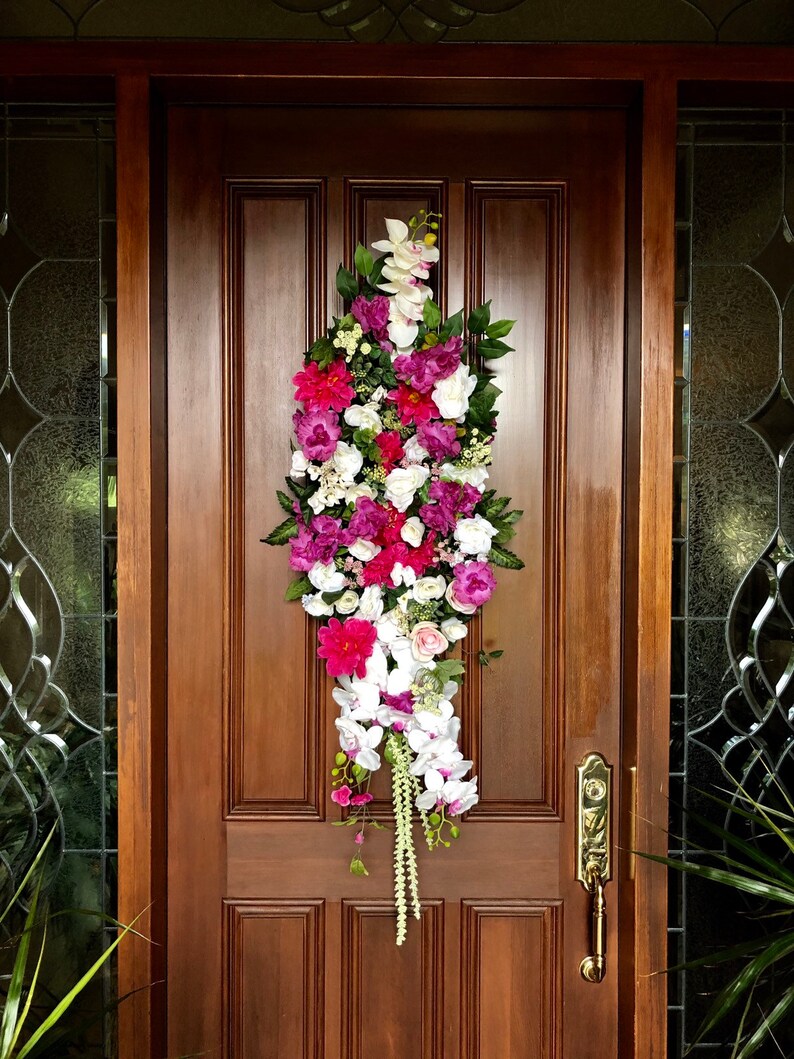 Spring Front Door Swag Orchid Floral Swag Spring Door Decor Lux Floral Swag Front Door Wreath Front Door Swag Orchid Nursery Swags