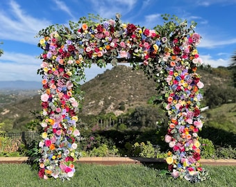 Whimsical Boho Rainbow Wedding Arch Flowers, Custom Event Flowers, Photo Wall Floral, Multi Color Wedding Archway, Party Decor Arrangements