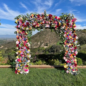 Whimsical Boho Rainbow Wedding Arch Flowers, Custom Event Flowers, Photo Wall Floral, Multi Color Wedding Archway, Party Decor Arrangements image 6