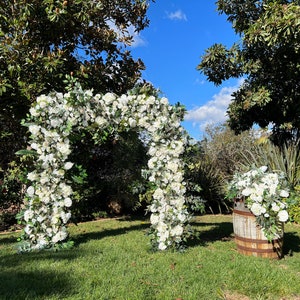 White Ivory Wedding Venue Floral Archway, Lux White Wedding Ceremony Floral Design, Barrel Topper Floral, Elegant Arbor Floral image 1