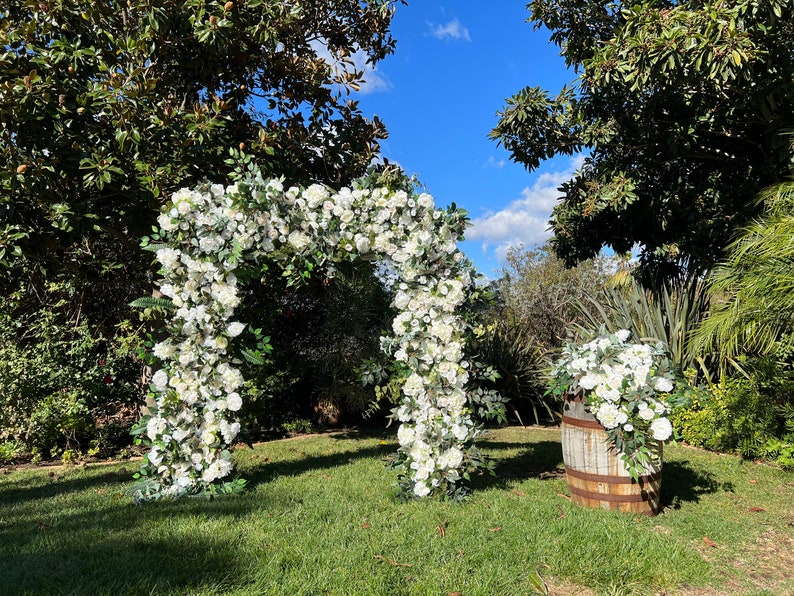 White Ivory Wedding Venue Floral Archway, Lux White Wedding Ceremony Floral Design, Barrel Topper Floral, Elegant Arbor Floral image 1