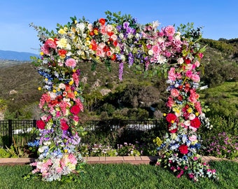 Dramatic Color Blocked Vibrant Pastel Wedding Arch Flowers, Lux Boho Pastel Event Flowers, Pastel Color Block Wedding Ceremony Floral Design