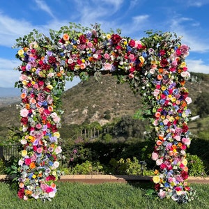 Whimsical Boho Rainbow Wedding Arch Flowers, Custom Event Flowers, Photo Wall Floral, Multi Color Wedding Archway, Party Decor Arrangements image 7