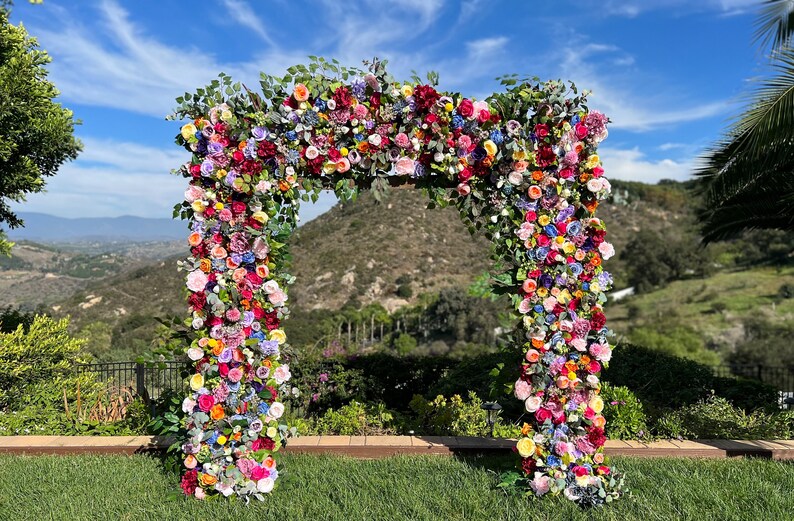 Whimsical Boho Rainbow Wedding Arch Flowers, Custom Event Flowers, Photo Wall Floral, Multi Color Wedding Archway, Party Decor Arrangements image 7