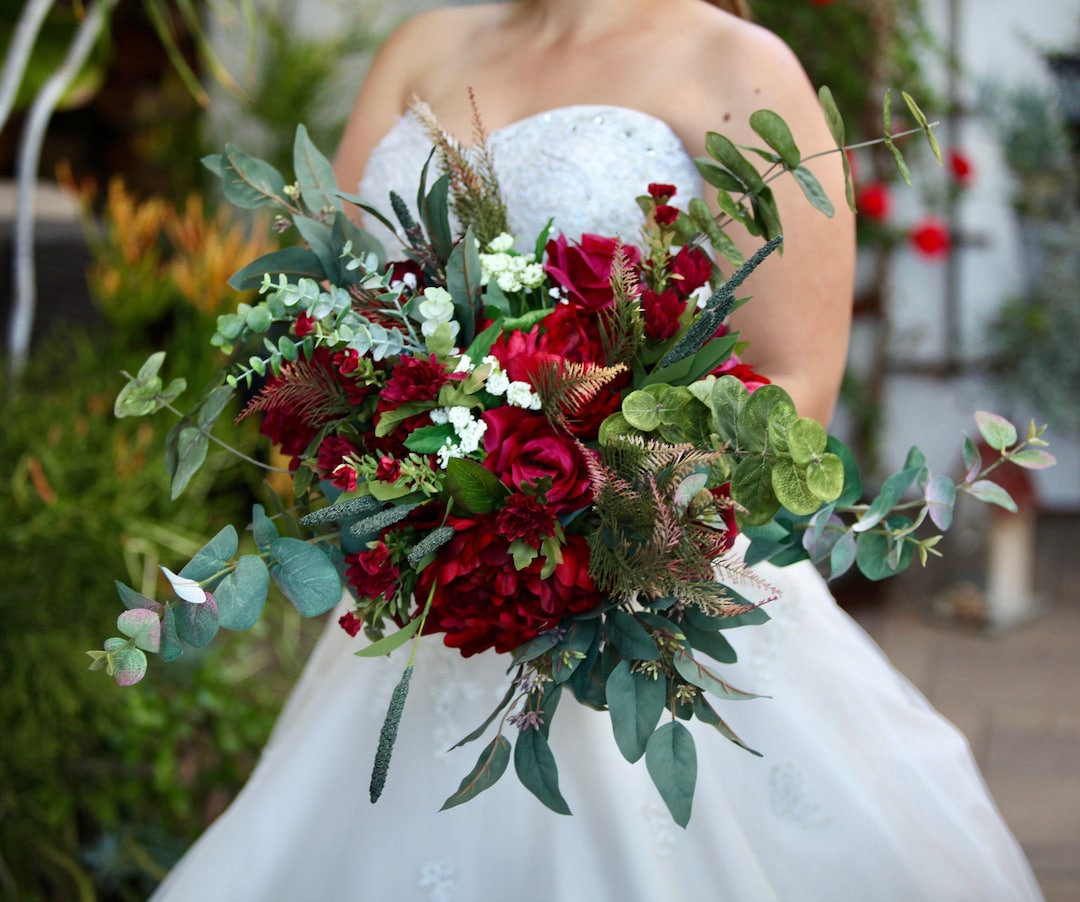 Luxury Burgundy Peony Winter Wedding Bouquet, Luxury Cascading Bouquet ...