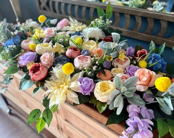 Rainbow Pastel Sweetheart Table Flowers, Wildflower Bridal Table Runner, Pastel Boho Mantle Table Flowers, Wedding Reception Floral Garland