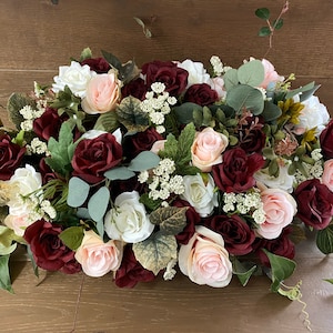 Wedding Centerpiece, Burgundy Blush Sweetheart Table Flowers, Burgundy Blush Wedding, Boho Sweetheart Table Flowers, Wedding Ceremony Arch