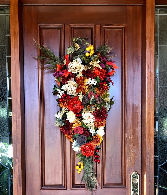 Luxury Burnt Orange Front Door Swag Swags Tuscan Floral Swag Peony Front Door Swag Front Door Swag Lux Door Decor Front Door Swag